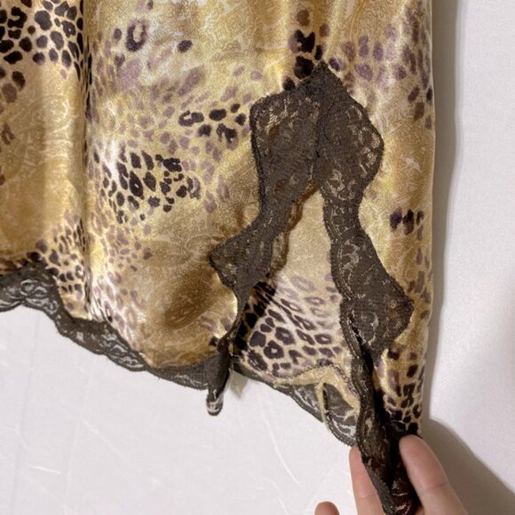 Vintage Y2K Premiere Collection Leopard Print Satin Slip Dress Lingerie W Lace L - Picture 8 of 14